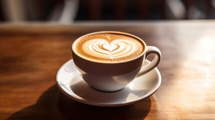 cup of latte with a delicate heart-shaped design crafted by the barista, 