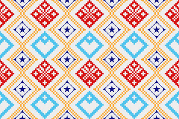 Pixel pattern ethnic oriental traditional. design fabric pattern textile African Indonesian,Indian, America seamless pattern. Aztec style abstract vector illustration for print clothing, texture, fabr
