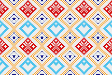 Pixel pattern ethnic oriental traditional. design fabric pattern textile African Indonesian,Indian, America seamless pattern. Aztec style abstract vector illustration for print clothing, texture, fabr