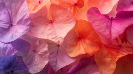 Abstract representation of Bougainvillea petals segmented and floating freely, using negative space to creatively explore their vivid color gradients