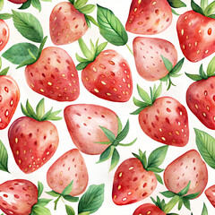 watercolor stawberries seamless pattern on white background