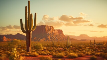 a saguaro cactus standing tall amidst the Sonoran Desert landscape, 