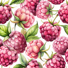 watercolor raspberry seamless pattern on white background