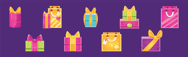 Gift Box and Package as Shopping and Purchase Vector Set