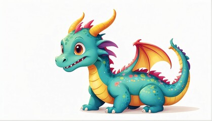 cute colorful dragon on plain white background from Generative AI