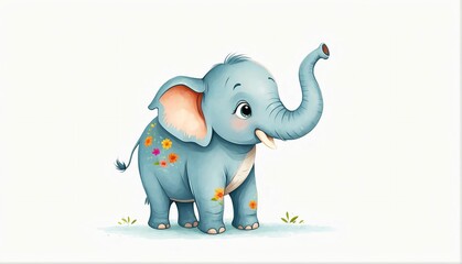 cute elephant on plain white background from Generative AI