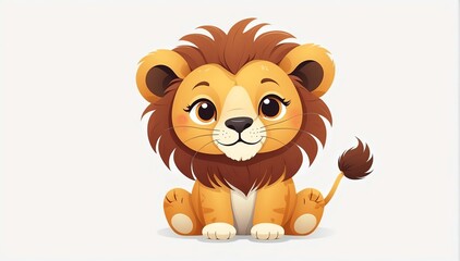 cute lion on plain white background from Generative AI