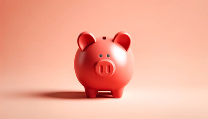 a pastel red piggy bank in a minimalist style