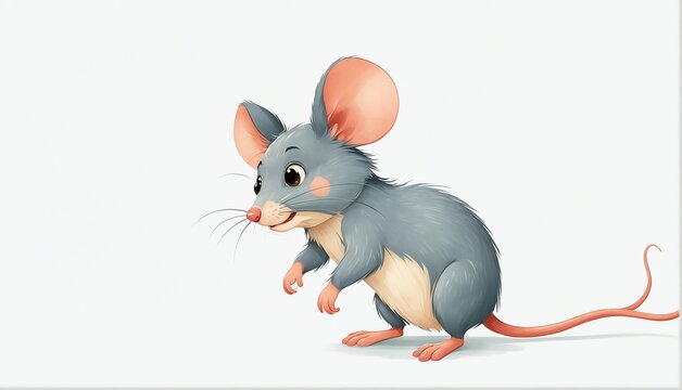 cute mouse on plain white background from Generative AI