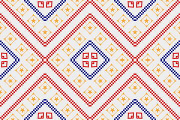 Pixel pattern ethnic oriental traditional. design fabric pattern textile African Indonesian,Indian, America seamless pattern. Aztec style abstract vector illustration for print clothing, texture, fabr
