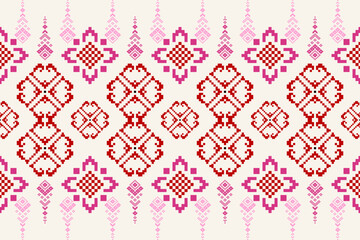 Pixel pattern ethnic oriental traditional. design fabric pattern textile African Indonesian,Indian, America seamless pattern. Aztec style abstract vector illustration for print clothing, texture, fabr