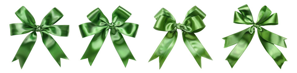 Green ribbon and bow, PNG set, transparent background