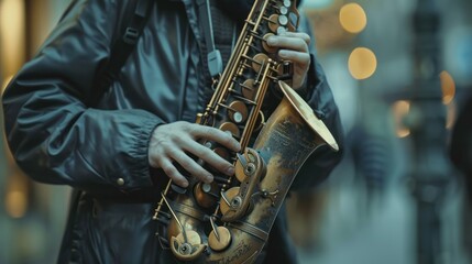 Obraz premium saxophonist improvising a jazz solo, their improvisation flowing effortlessly and capturing the essence of the genre. 