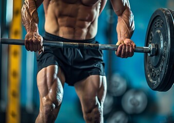 Muscular Athlete Lifting Heavy Barbell in Gym During Intense Workout Session