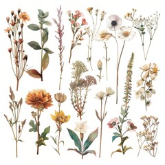 Vintage Botanical Illustration Collection of Various Plant Species