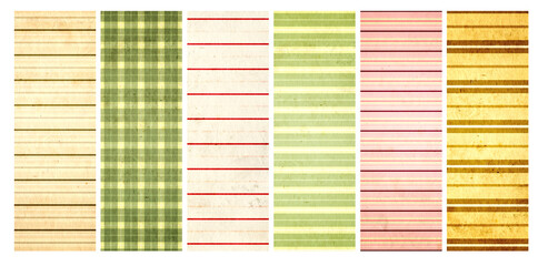 Set of vertical or horizontal banners with old paper texture and strips and chequered retro...
