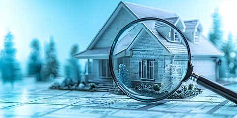Utilize a magnifying glass for house hunting or property search. Concept House Hunting, Property Search, Magnifying Glass, Real Estate, Finding Your Dream Home