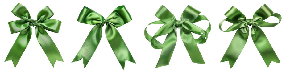 Green ribbon and bow, PNG set, transparent background
