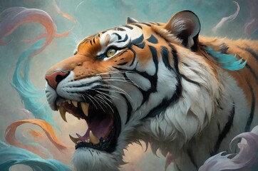 Fantasy Illustration of a wild animal tiger. Digital art style w