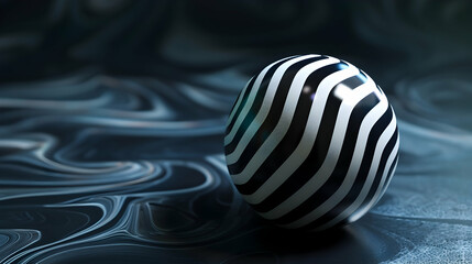 black and white striped ball on a dark background