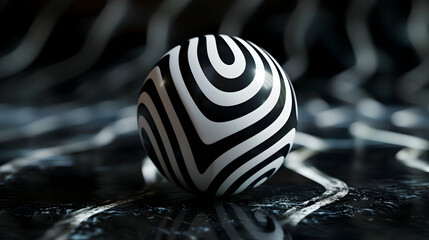 black and white striped ball on a dark background