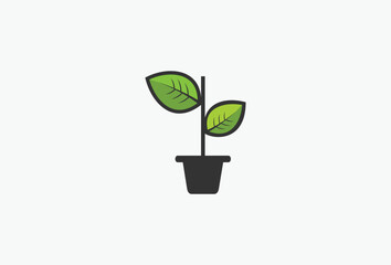 Plant leaf and Pot Logo Design Template