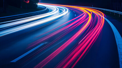 Car light trails on the road at night