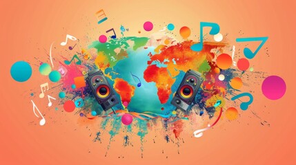 Colorful Background With Speakers and Music Notes