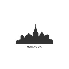 Managua cityscape skyline city panorama vector flat modern logo icon. Nicaragua capital emblem idea with landmarks and building silhouettes. Isolated solid shape black graphic