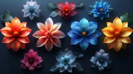 Colorful abstract half flower logos with stars and half flowers