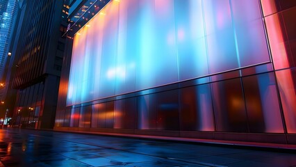 Obraz premium Nighttime mockup of blank white advertising billboard on office building wall. Concept Billboard Mockup, Nighttime, Advertising, Office Building, Blank White