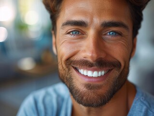 Fototapeta premium Happy Man showing white teeth,Bright Smiles and Dental Care: Promoting Healthy Teeth in 4K High-Definition Wallpaper