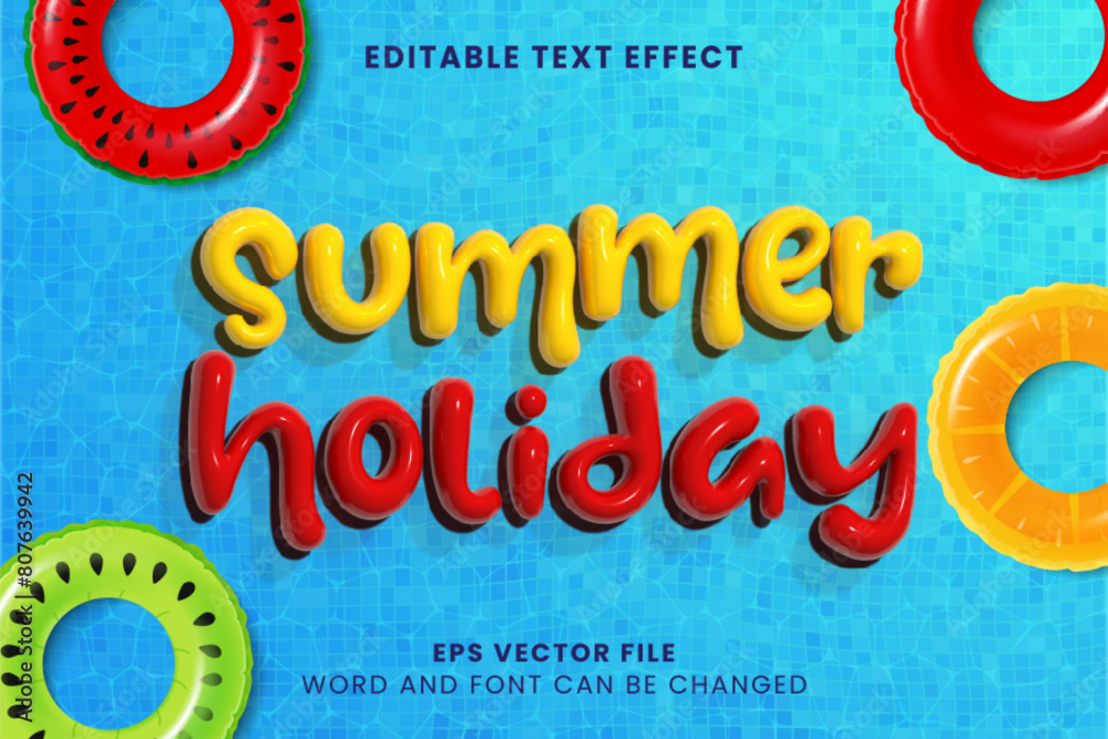 Fototapete summer holiday inflated 3d editable text effect. 3d colorful glossy inflated text style