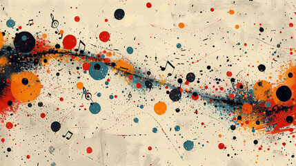 abstract canvas of musical notes and symbols, splashed with vibrant colors, creating a symphony of visual music