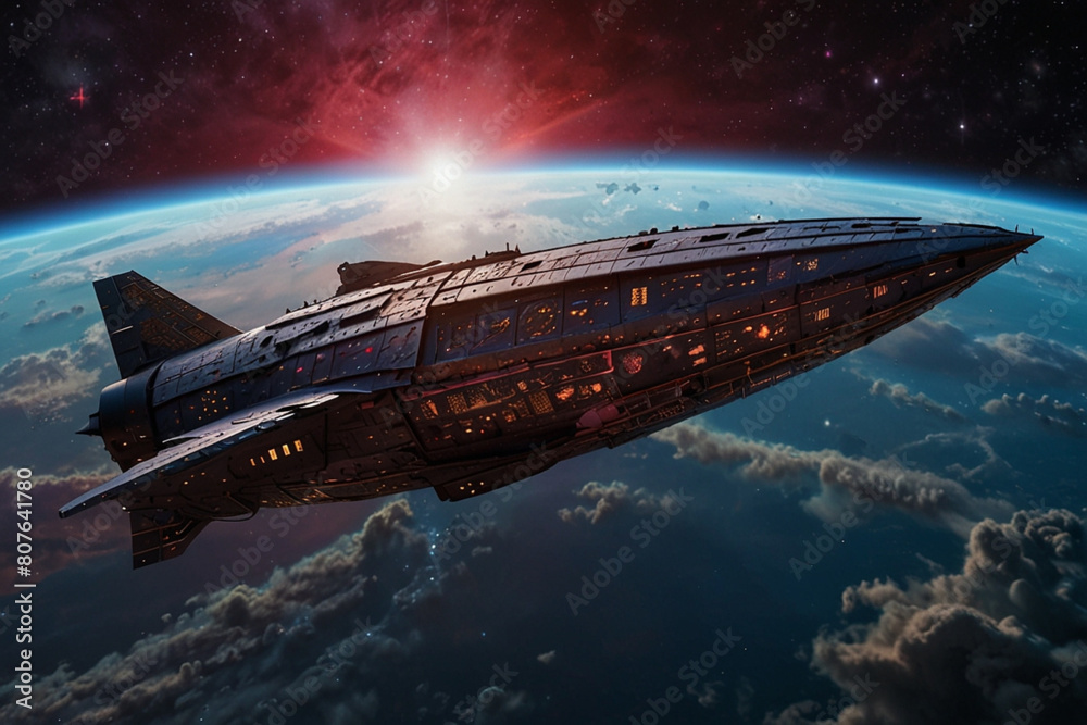 Canvas Prints mystical spaceship and planets in the dark sky of the universe