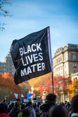BLACK LIVES MATTER Flag on the mast , with writing " BLACK LIVES MATTER "
