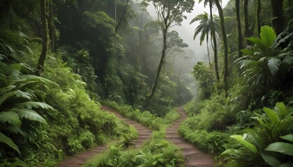 A rugged path winding through a lush green rainfor upscaled 13