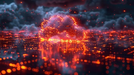 A cloud computing environment transfers big data over the internet. Future technology. Artificial intelligence.