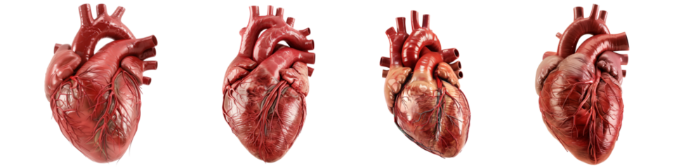 Set of realistic human heart isolated on transparent and white background