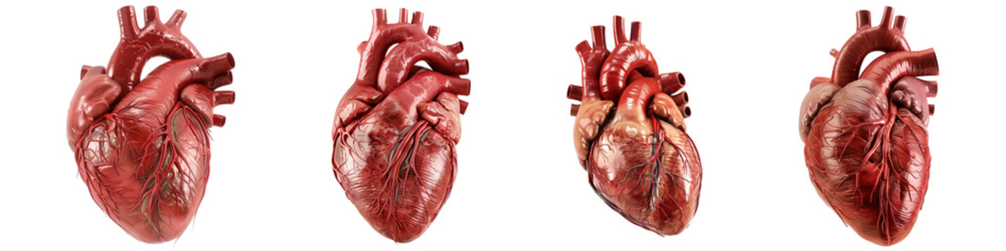 Set of realistic human heart isolated on transparent and white background