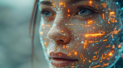 An artificially intelligent cyborg head creates a digital interface that renders in 3D