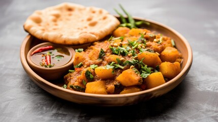  Delicious Aloo Poori ( Potato curry with fried bread) popular Indian breakfast, lunch, dinner menu ready to be enjoyed.