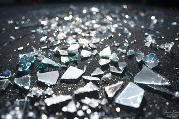 Reflective Blue Crystal Shards - Close-Up of Glass Fragments