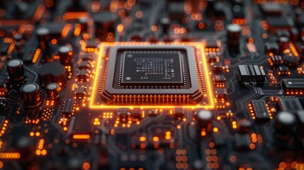Computer interface. Circuit board. Technology background. CPU concept. Digital chip on motherboard. Tech science background. Integration. 3D illustration.