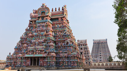 Beautiful Colorful Gopuram of Sri Rangnatha Swamy Temple, it was Built by Chola King Dharmavarma in...