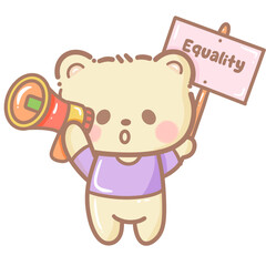 Handdrawn illustration Cute kawaii yellow teddy bear pride month Lgbt Rainbow clipart pastel color greeting card party invitation