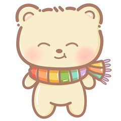 Handdrawn illustration Cute kawaii yellow teddy bear pride month Lgbt Rainbow clipart pastel color greeting card party invitation