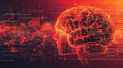 An illustration depicting an artificial intelligence concept in which a creative brain concept is used as a background.