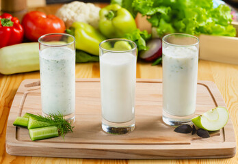 Assorted kefir, kefir with herbs, lunch, cafe.
