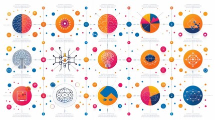 An abstract set of dots and lines brain logotypes concept. For science innovation, machine learning, AI, medical research, new technology development, human brain health, and IT startups. - obrazy, fototapety, plakaty